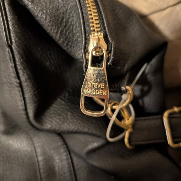 Steve Madden Purse Large Black Crossbody Double Top Handles Zip up Pockets - Picture 4 of 6